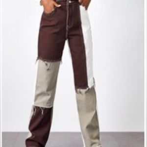 High Waisted Brown Sliced Jeans